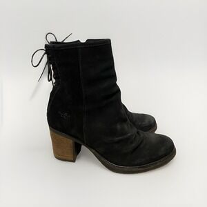 Bos & Co Barlow Boots Women 8.5 Black Suede Block Heels Zipper Grunge Boho